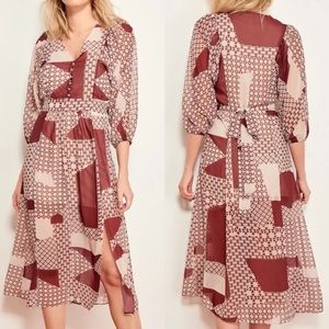 Patchwork Contrasting Mixed Print Midi Dress